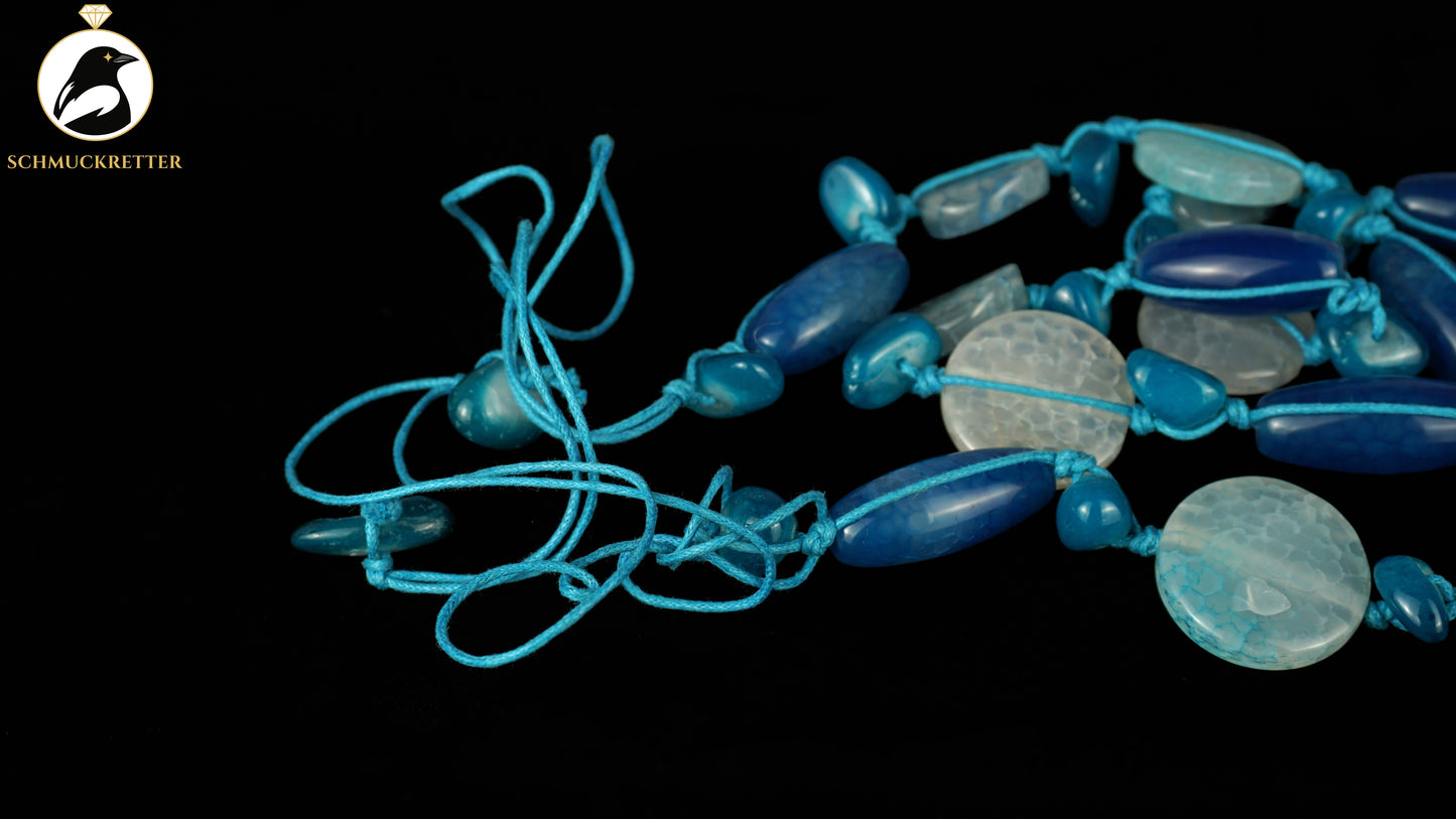 Lange Kette aus blauem Achat - zum Selberknoten, SALE
