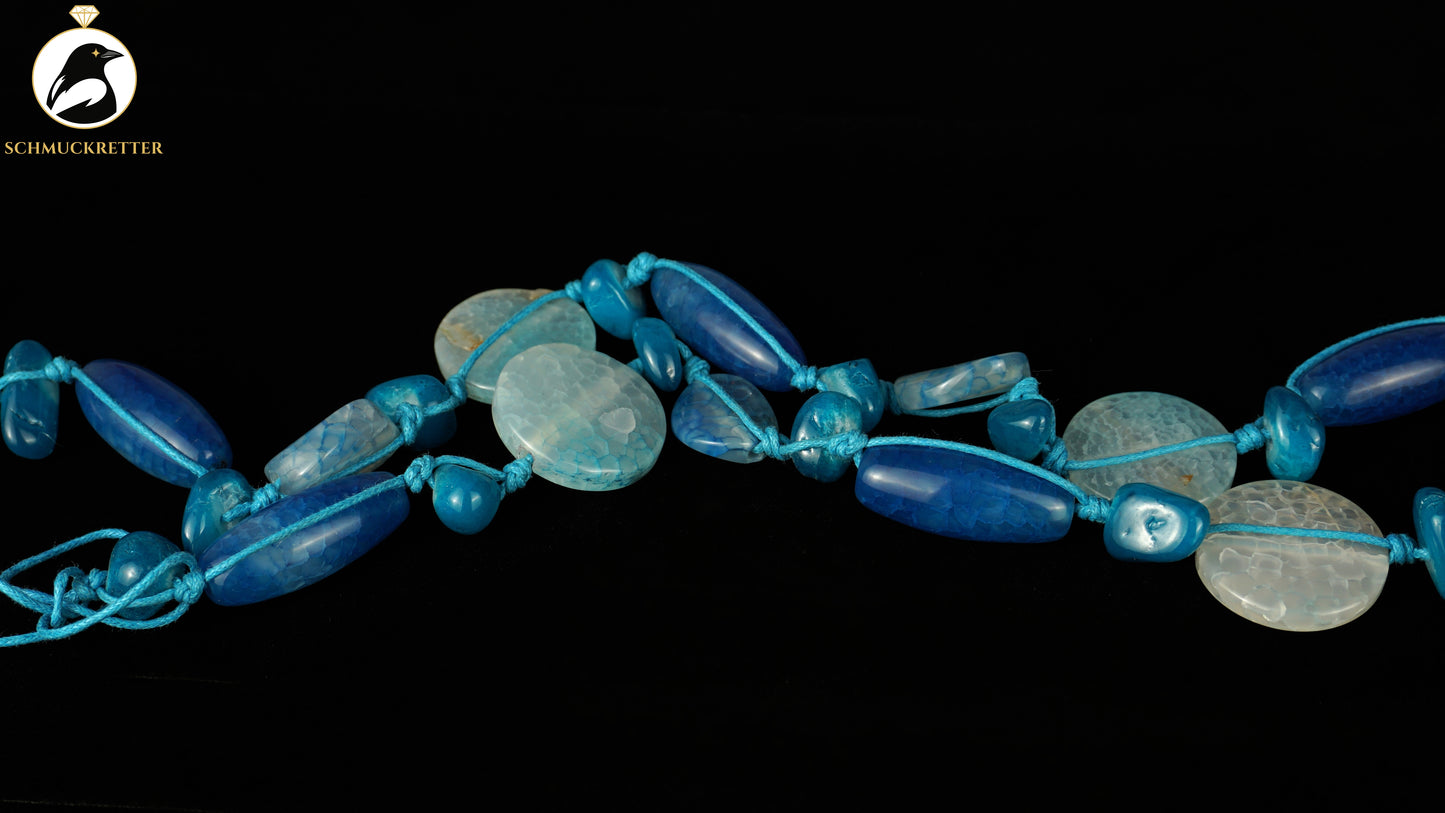 Lange Kette aus blauem Achat - zum Selberknoten, SALE