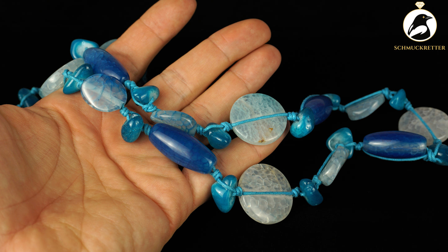 Lange Kette aus blauem Achat - zum Selberknoten, SALE