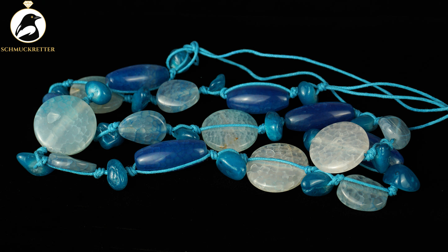 Lange Kette aus blauem Achat - zum Selberknoten, SALE