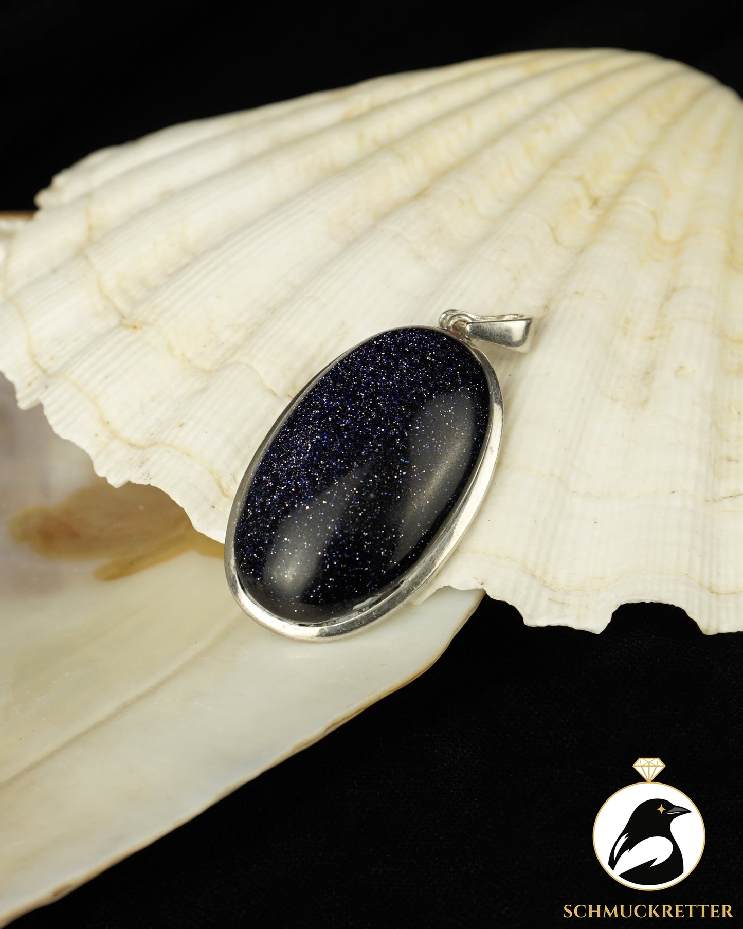 Großer 925 Silber Anhänger mit glitzerndem Blaufluss