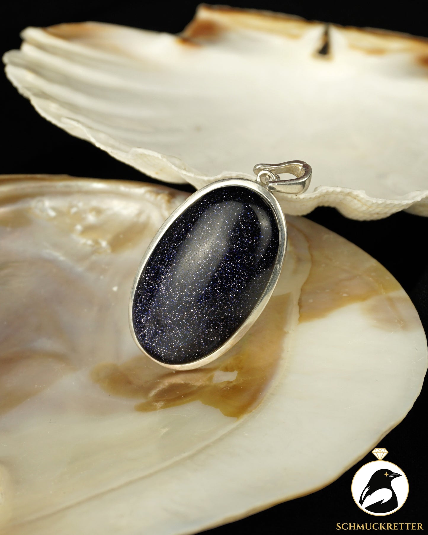 Großer 925 Silber Anhänger mit glitzerndem Blaufluss