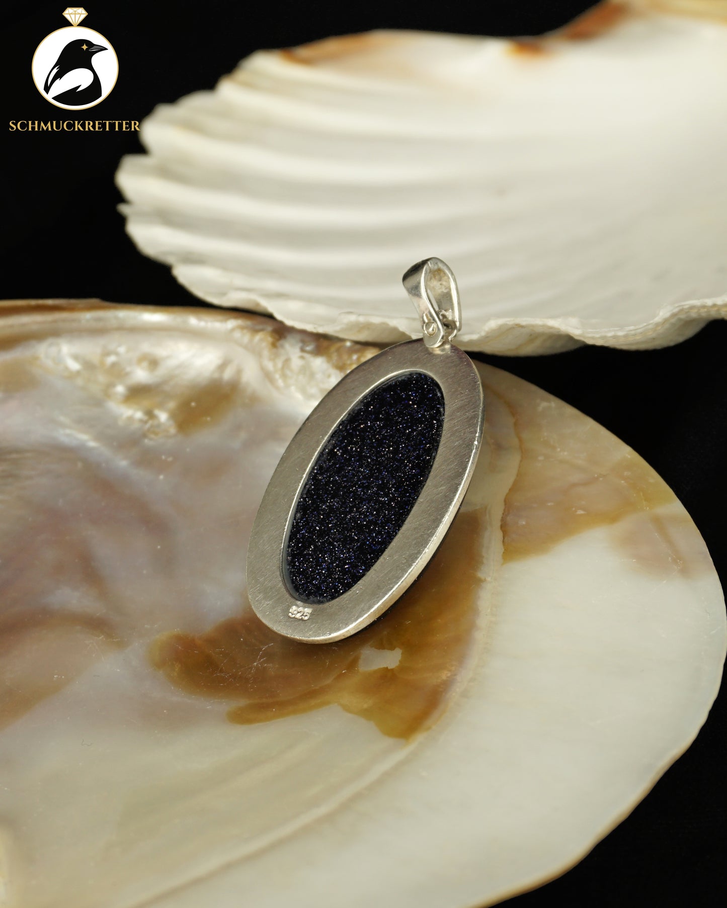 Großer 925 Silber Anhänger mit glitzerndem Blaufluss