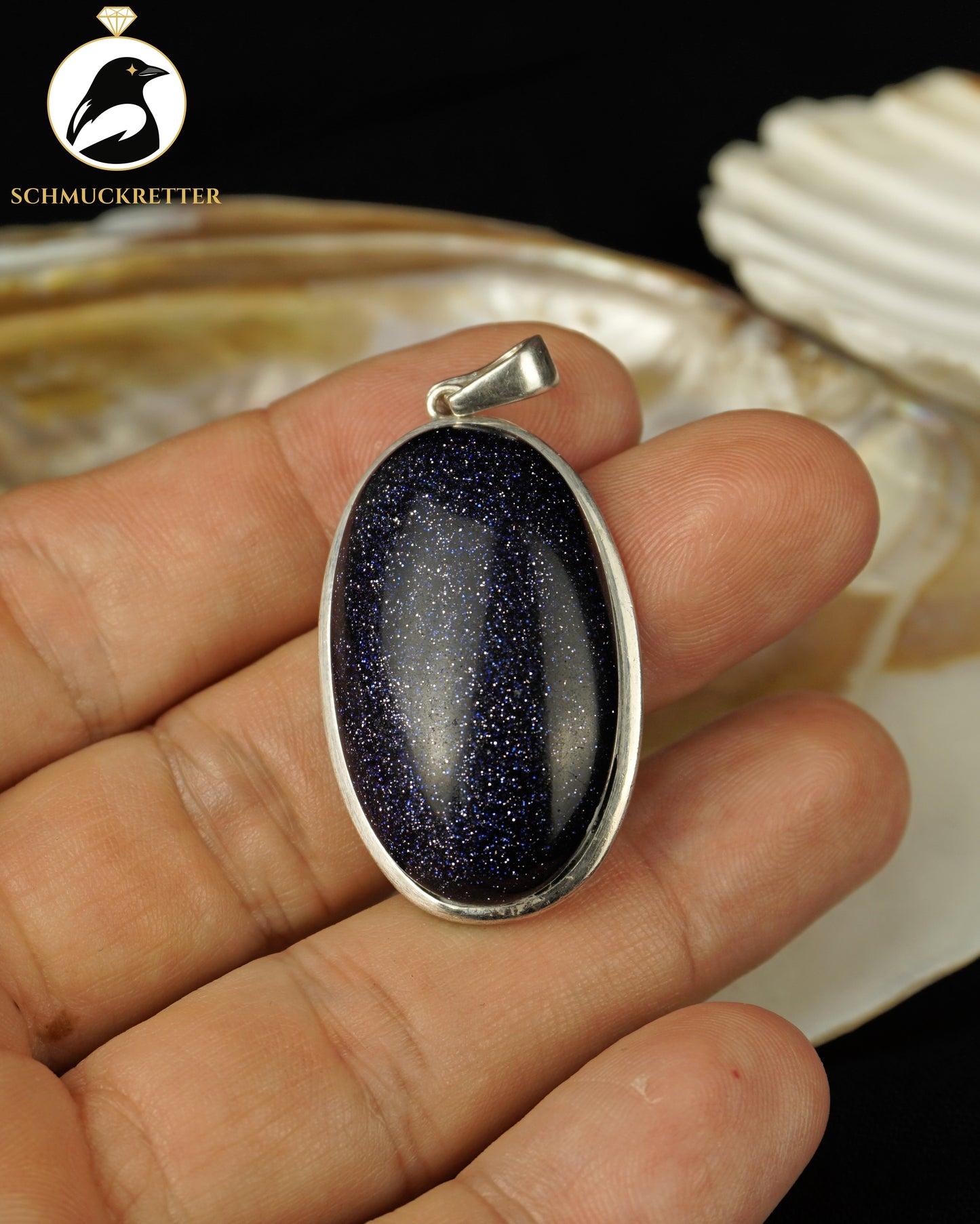Großer 925 Silber Anhänger mit glitzerndem Blaufluss