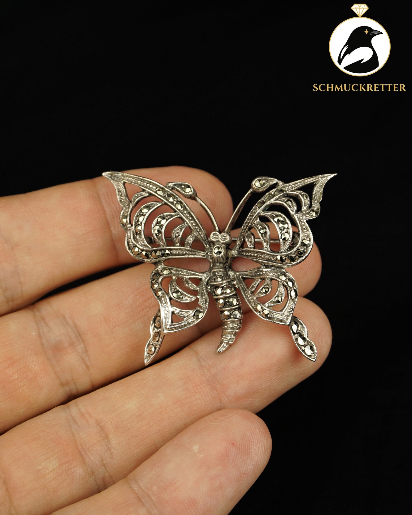 Schmetterling Brosche aus 935 Silber mit Markasiten