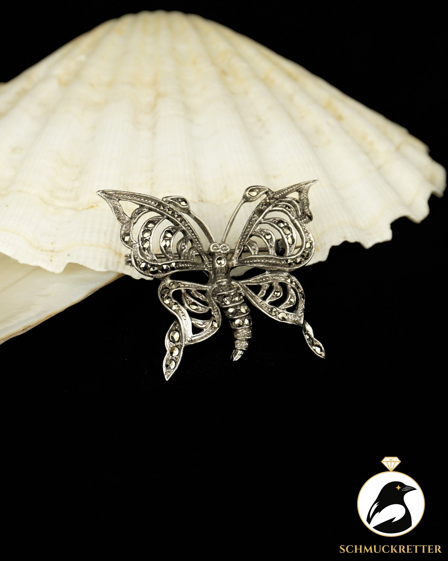 Schmetterling Brosche aus 935 Silber mit Markasiten