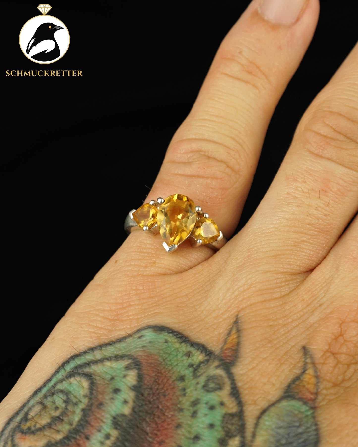 Ring mit drei Citrinen aus 925 Silber, Gr. 53