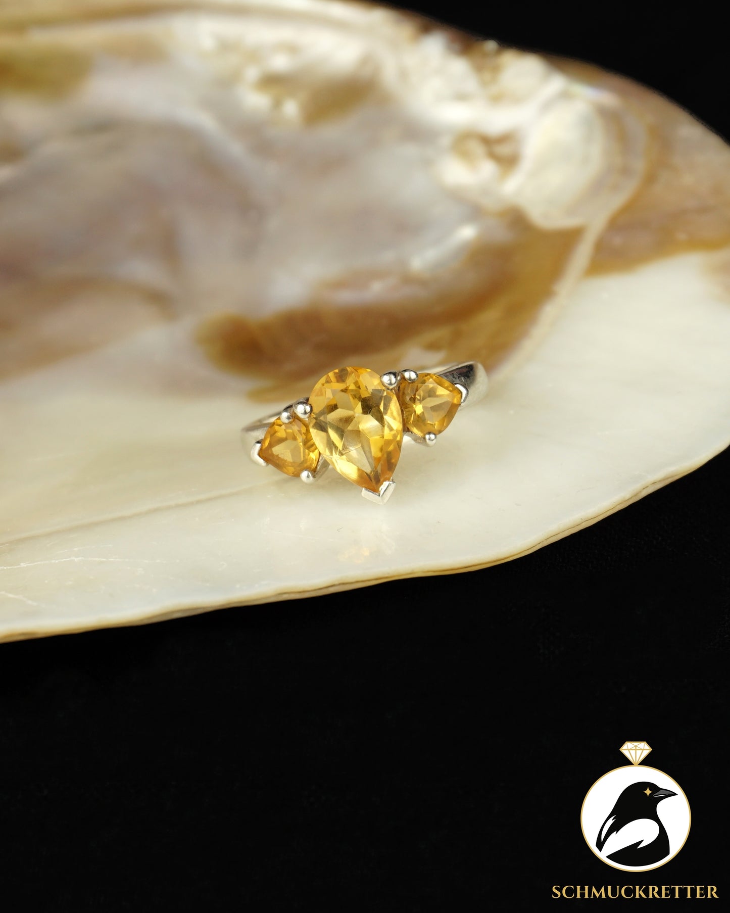 Ring mit drei Citrinen aus 925 Silber, Gr. 53