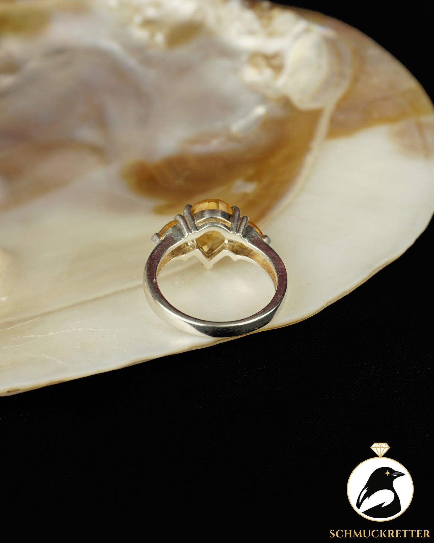Ring mit drei Citrinen aus 925 Silber, Gr. 53