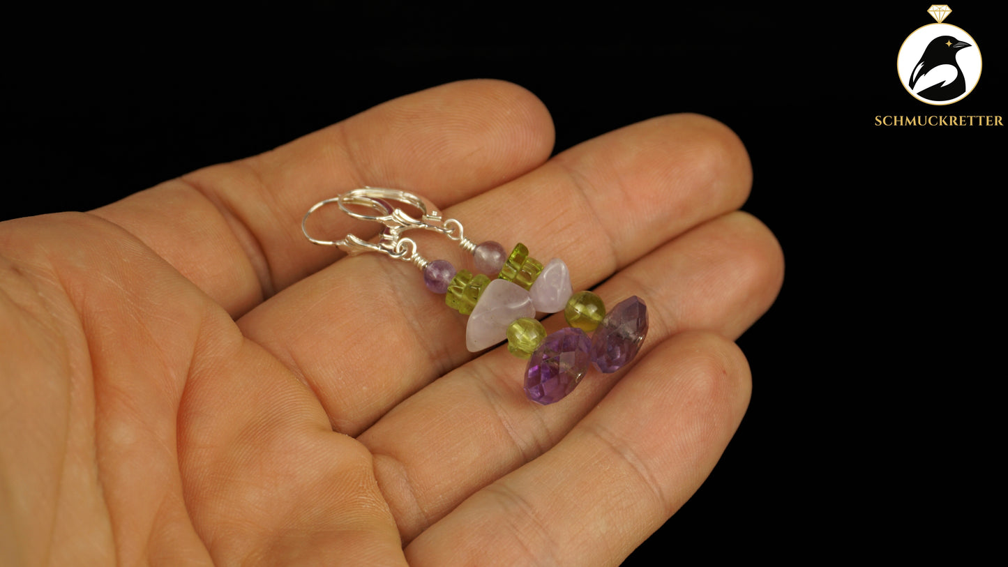 Ohrringe 'Elfenwiese' aus 925 Silber - mit Amethyst & Peridot