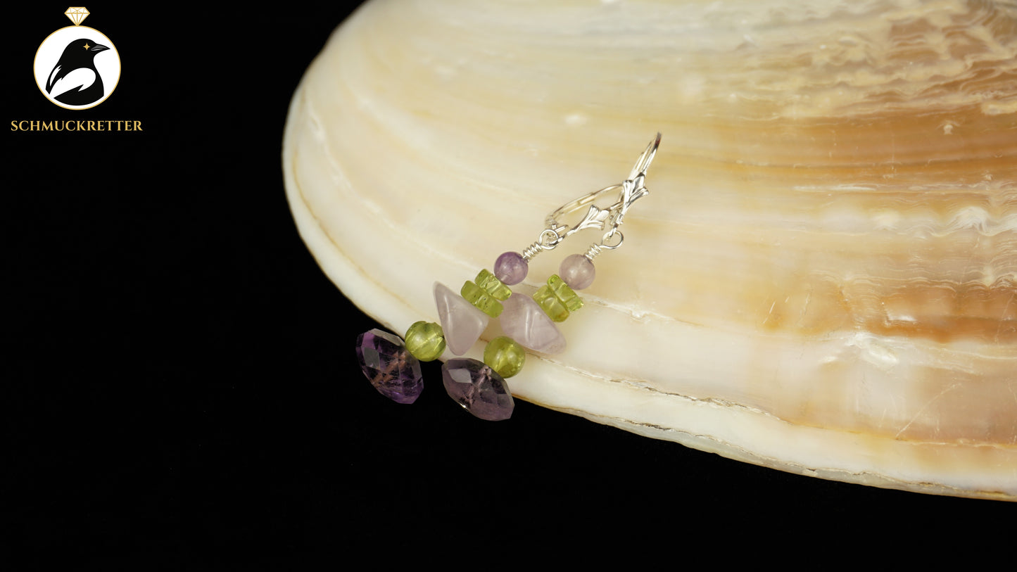 Ohrringe 'Elfenwiese' aus 925 Silber - mit Amethyst & Peridot