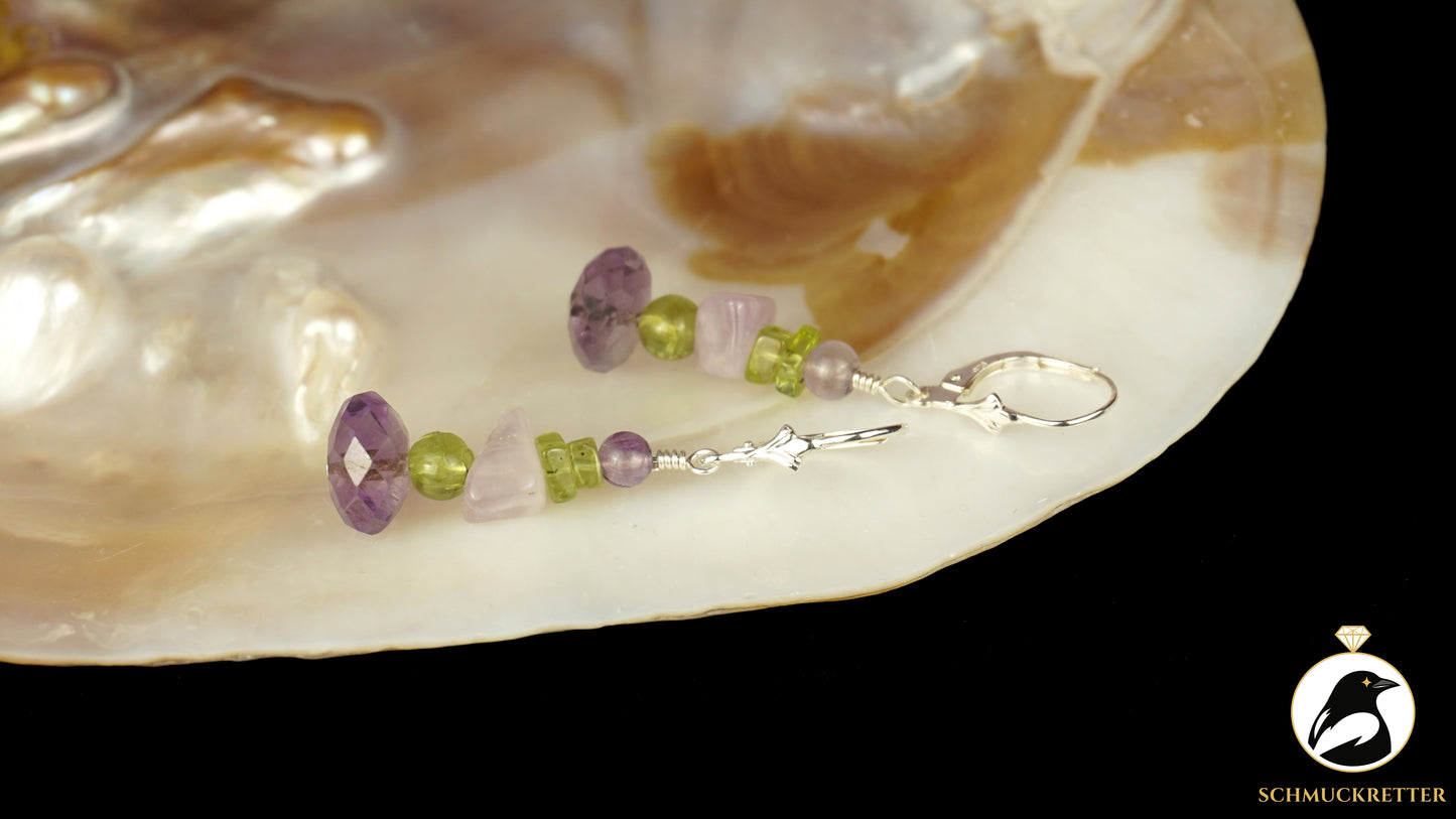 Ohrringe 'Elfenwiese' aus 925 Silber - mit Amethyst & Peridot