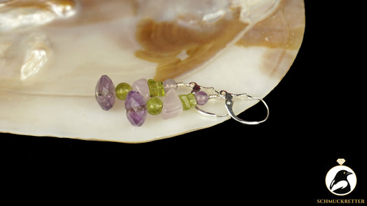 Ohrringe 'Elfenwiese' aus 925 Silber - mit Amethyst & Peridot