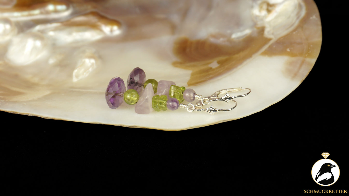 Ohrringe 'Elfenwiese' aus 925 Silber - mit Amethyst & Peridot
