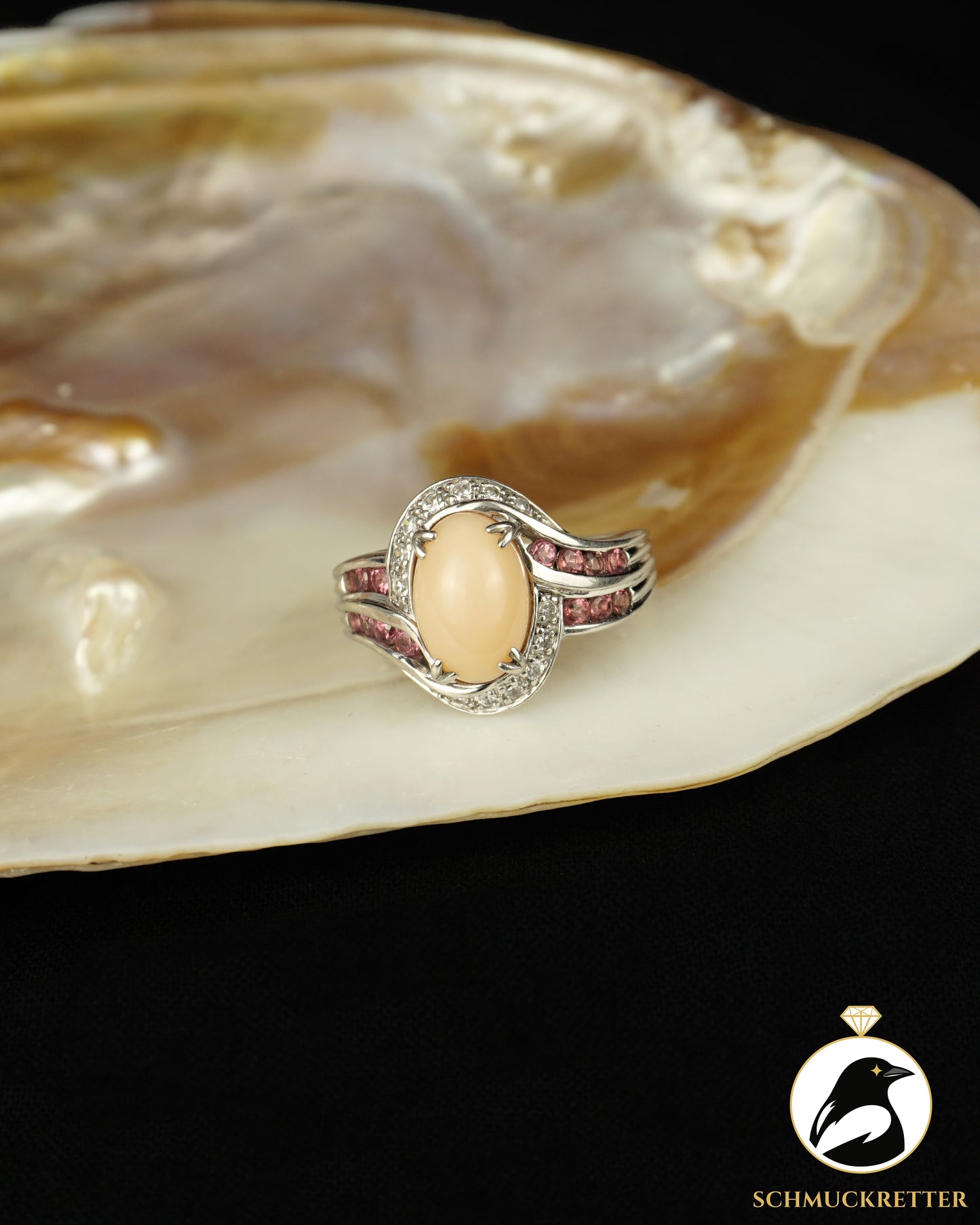 Ring mit Andenopal und rosa Turmalin aus 925 Silber, Gr. 62