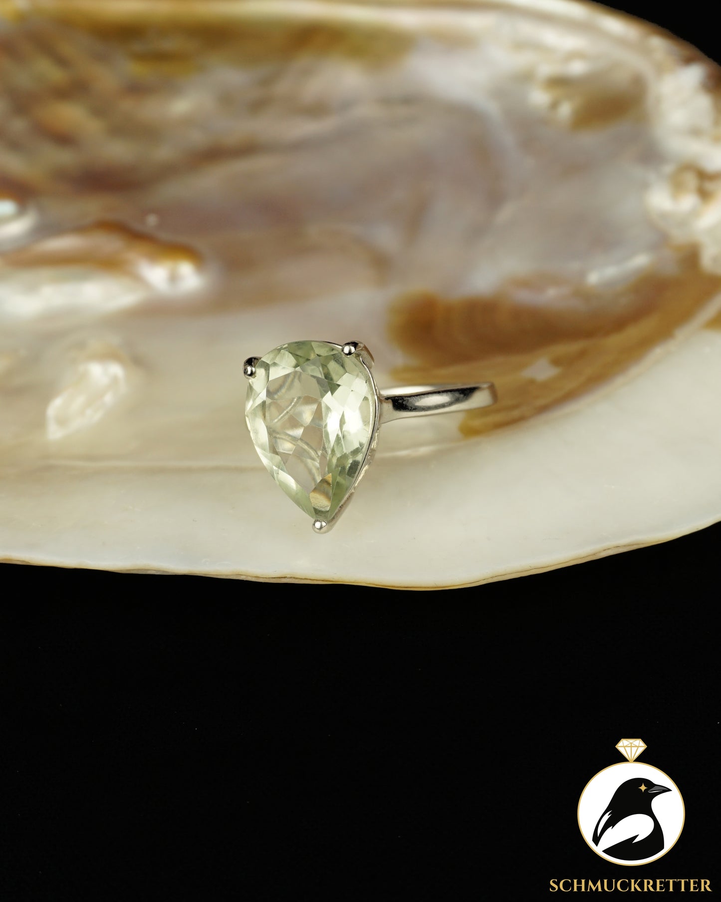 Ring mit hellgrünem Prasiolith aus 925 Silber, Gr. 63
