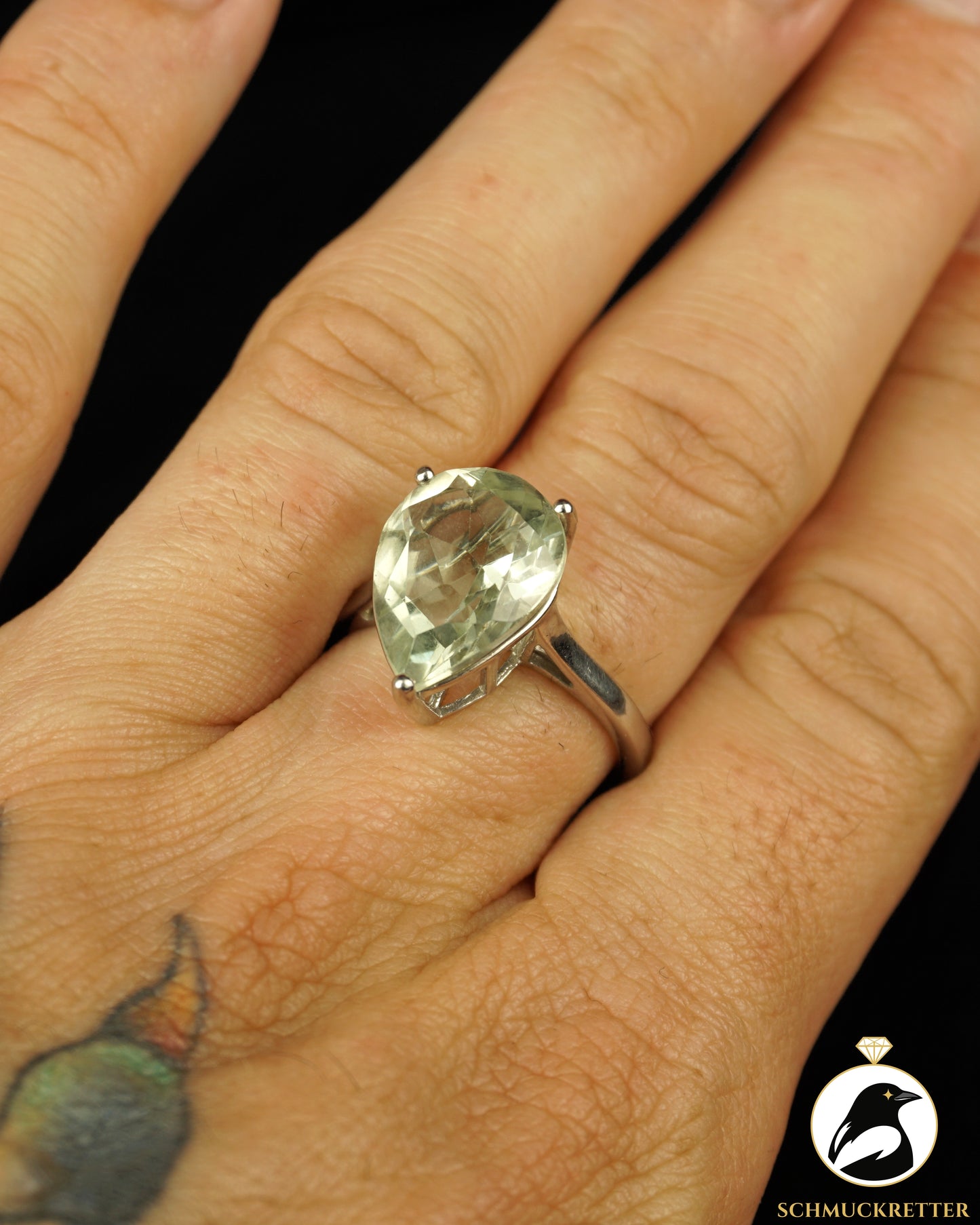 Ring mit hellgrünem Prasiolith aus 925 Silber, Gr. 63