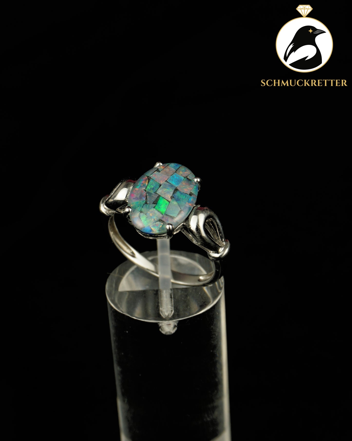 Ring mit Mosaikopal aus 925 Silber, Gr. 60