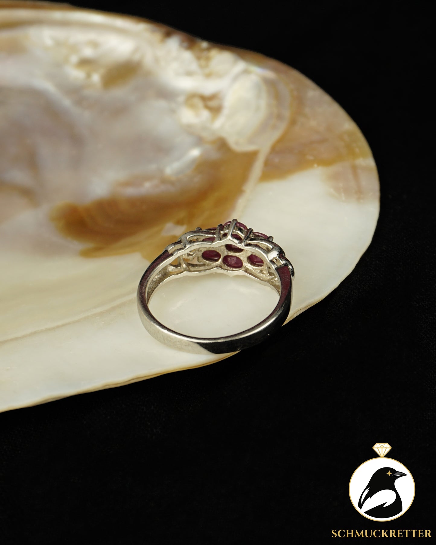 Blütenring mit Rubin und weißem Topas aus 925 Silber, Gr. 60