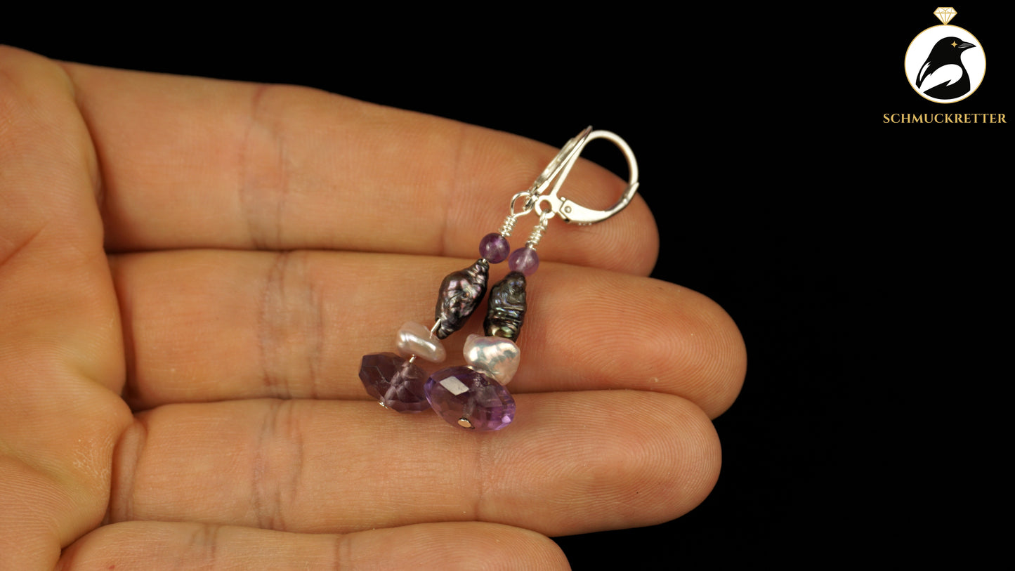Ohrringe 'Lavender Moonlight' aus 925 Silber - mit Perlen & Amethyst