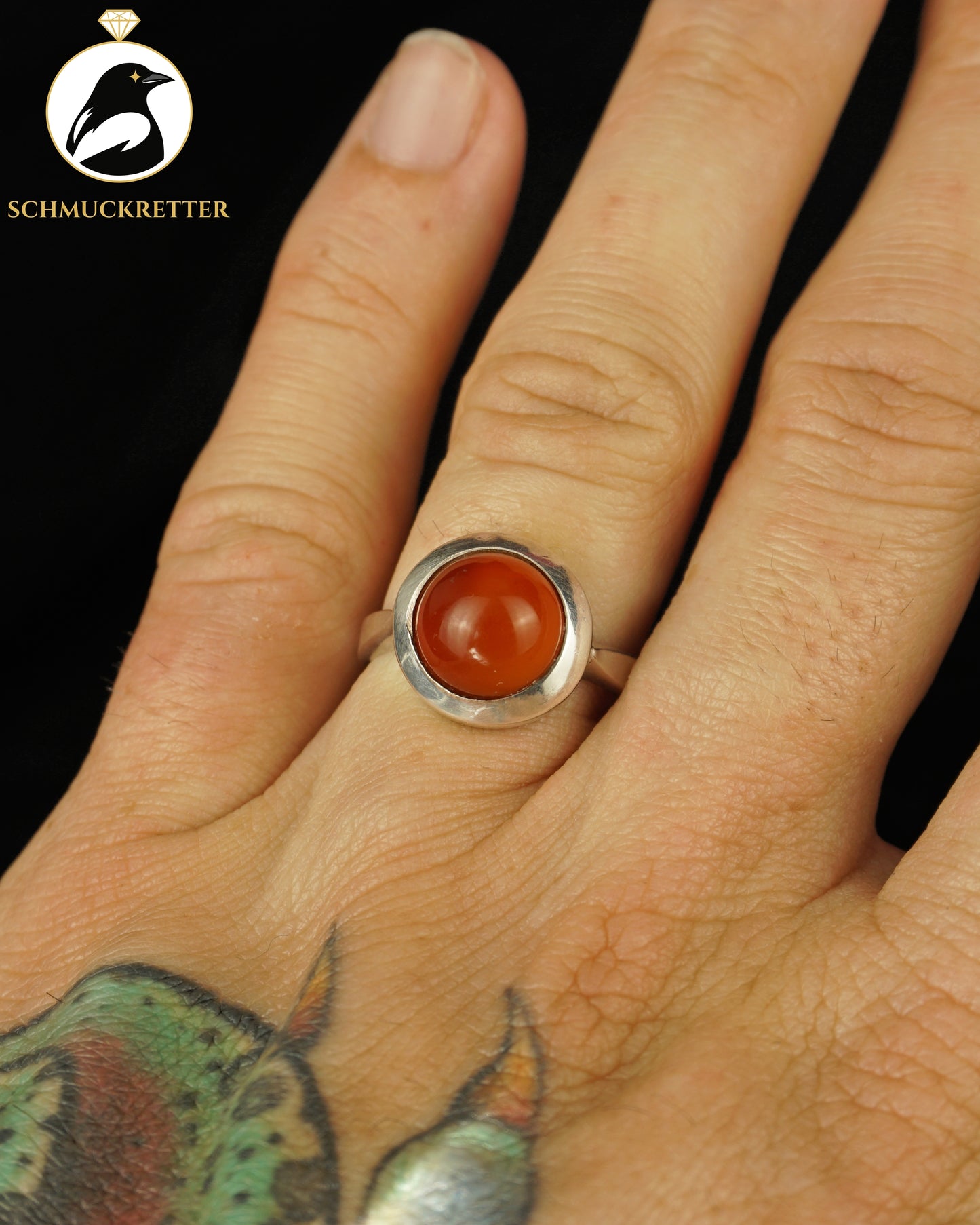 Ring mit Karneol aus 925 Silber, verstellbar