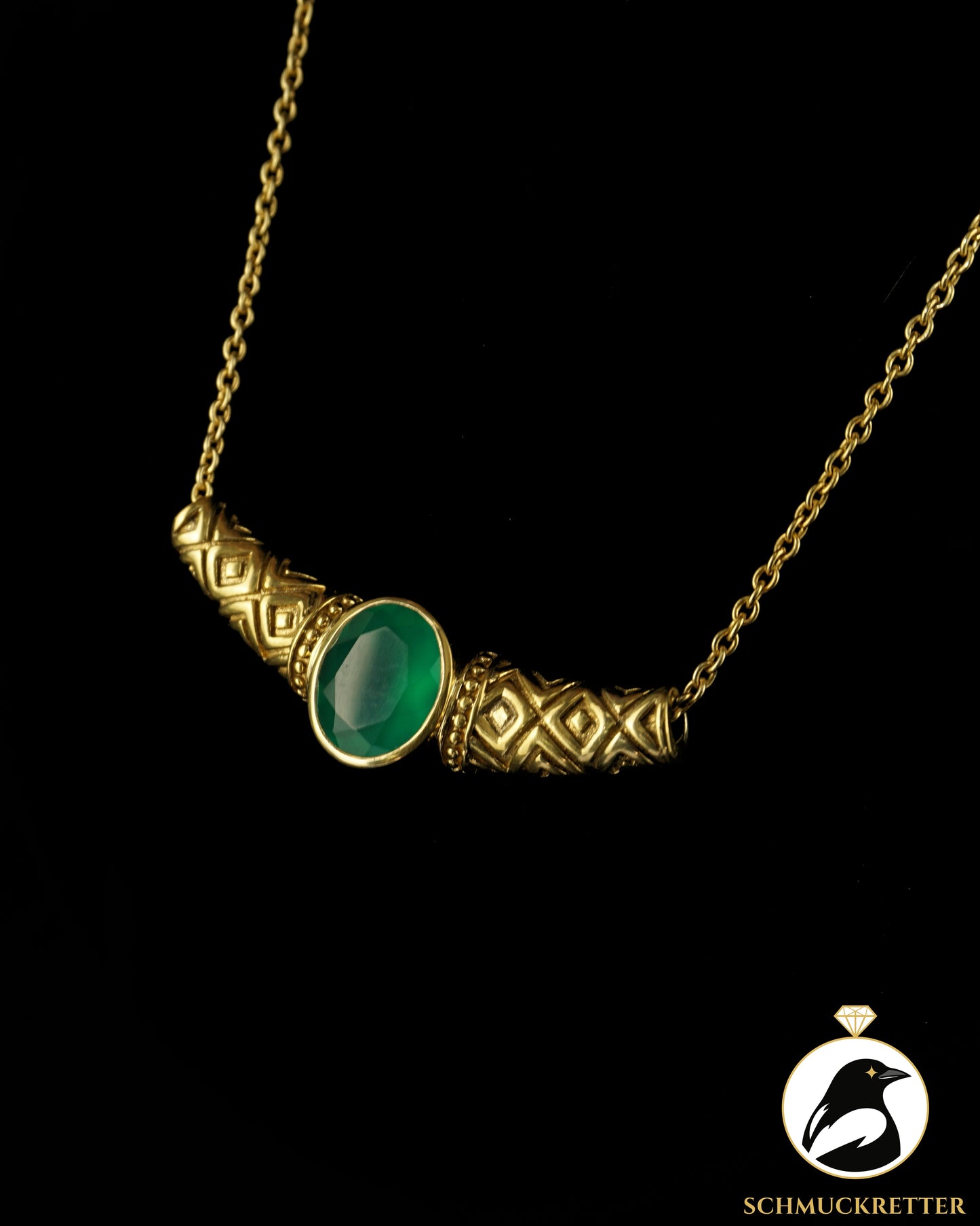 Collier mit grünem Chrysopras in vergoldetem 925 Silber