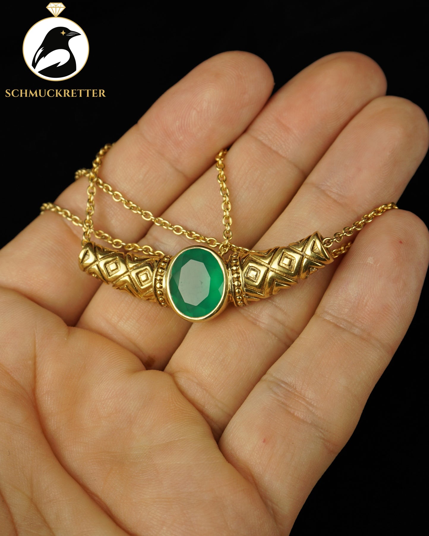 Collier mit grünem Chrysopras in vergoldetem 925 Silber