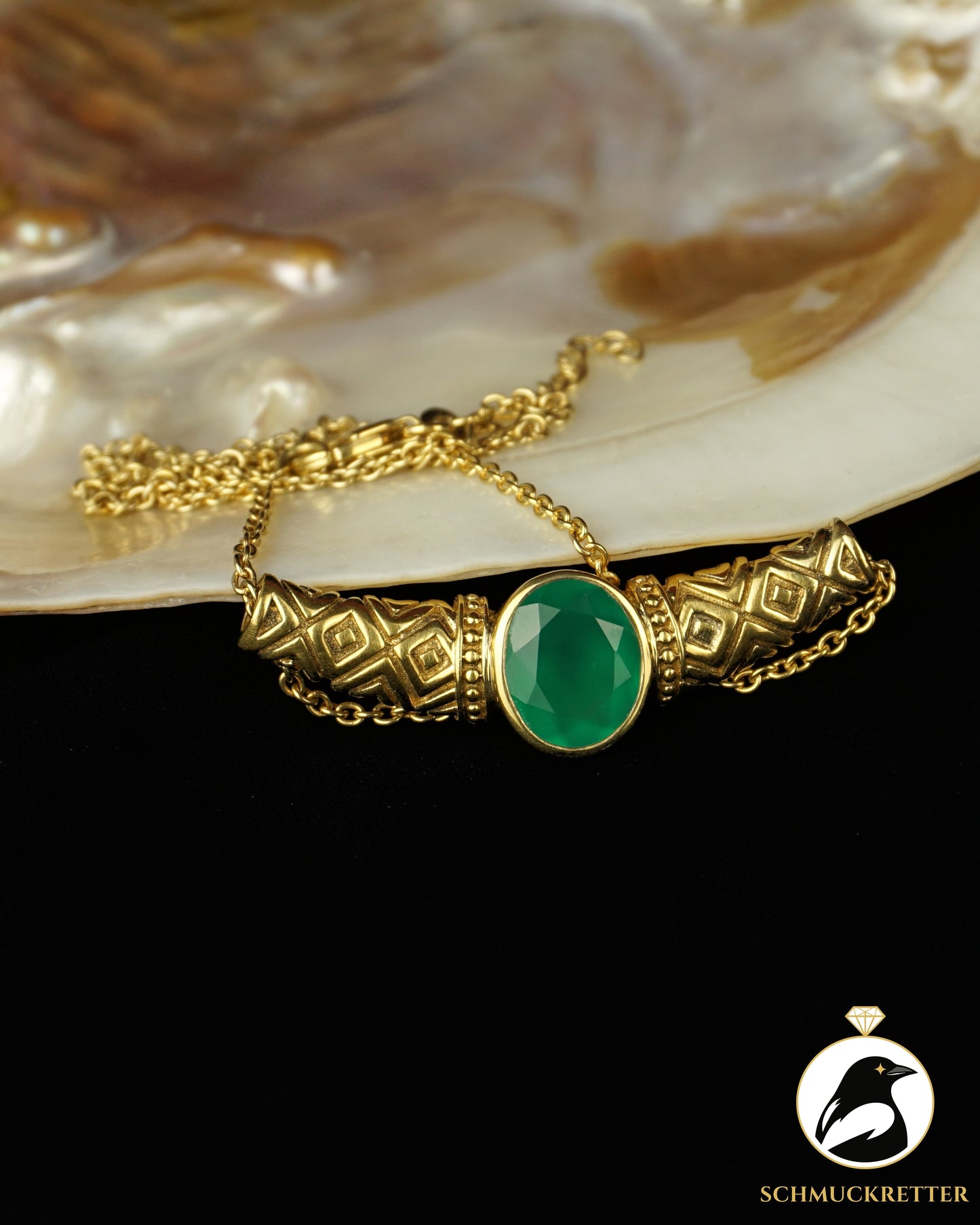 Collier mit grünem Chrysopras in vergoldetem 925 Silber