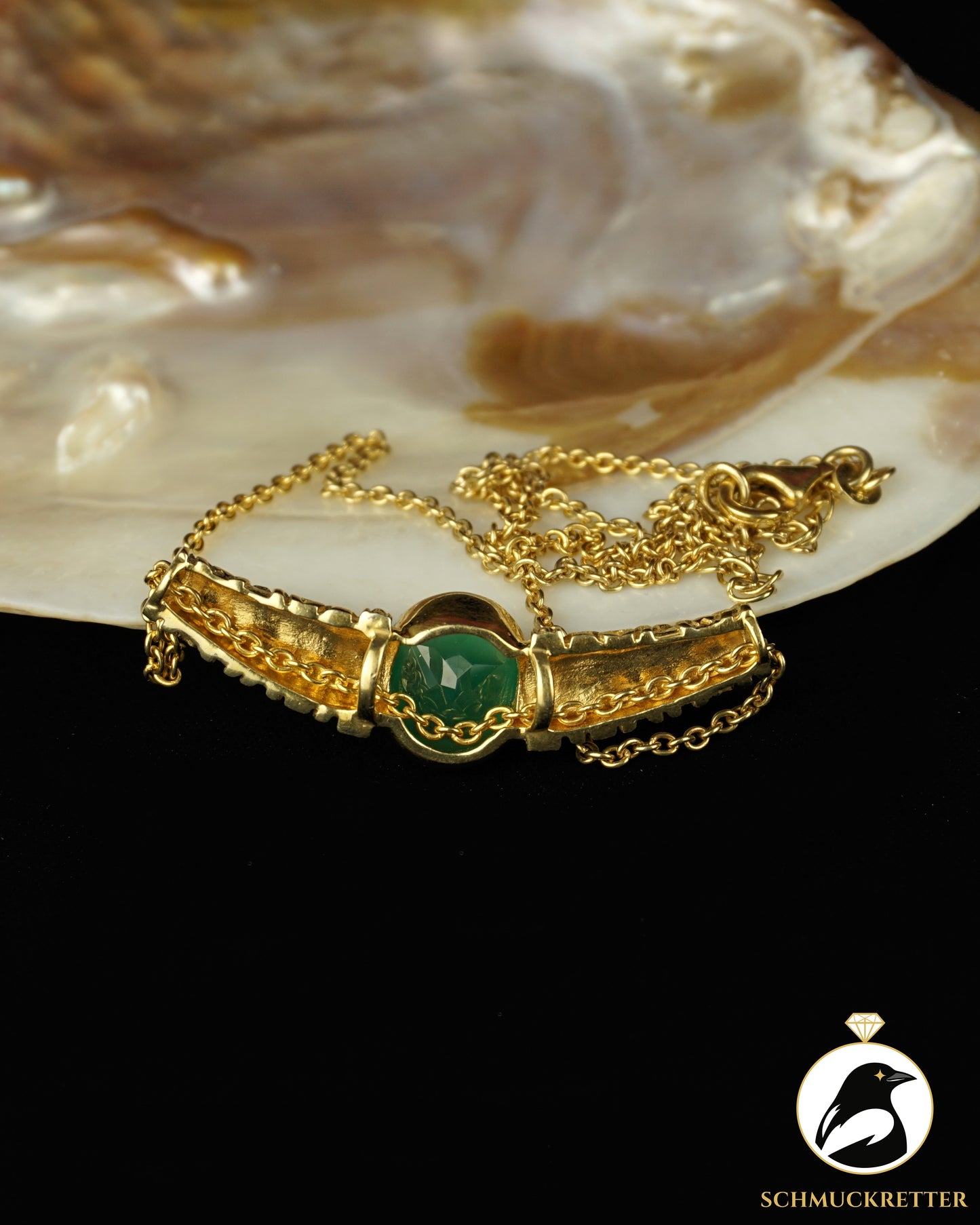 Collier mit grünem Chrysopras in vergoldetem 925 Silber