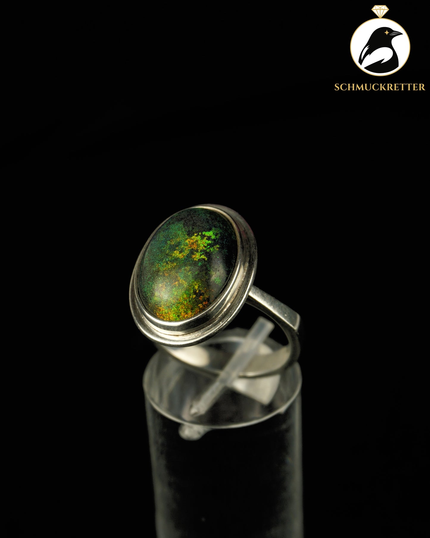 Handgearbeiteter Dark-Opal-Ring aus 925 Silber, Gr. 57