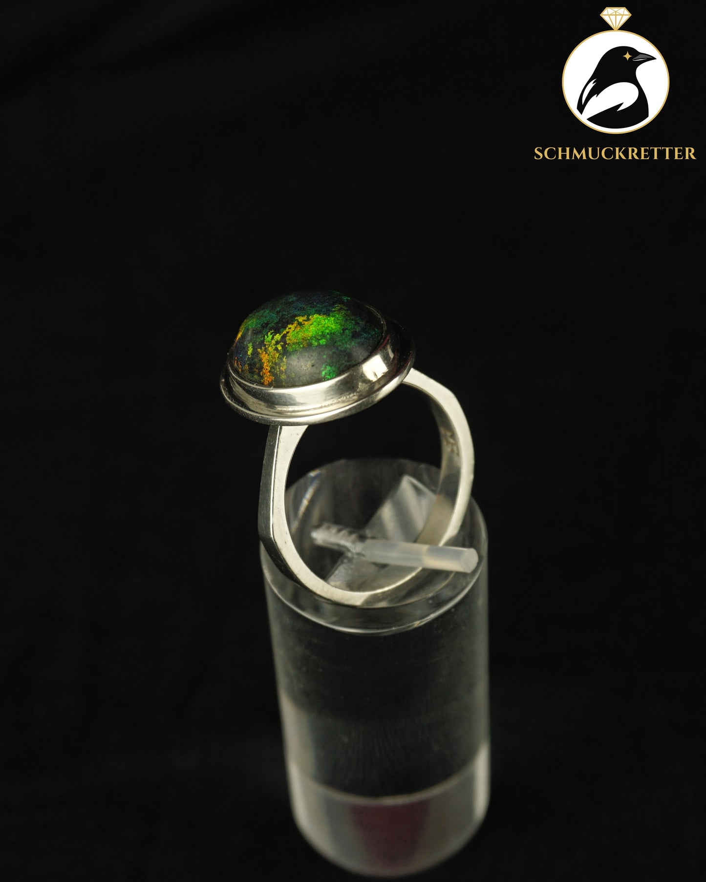Handgearbeiteter Dark-Opal-Ring aus 925 Silber, Gr. 57