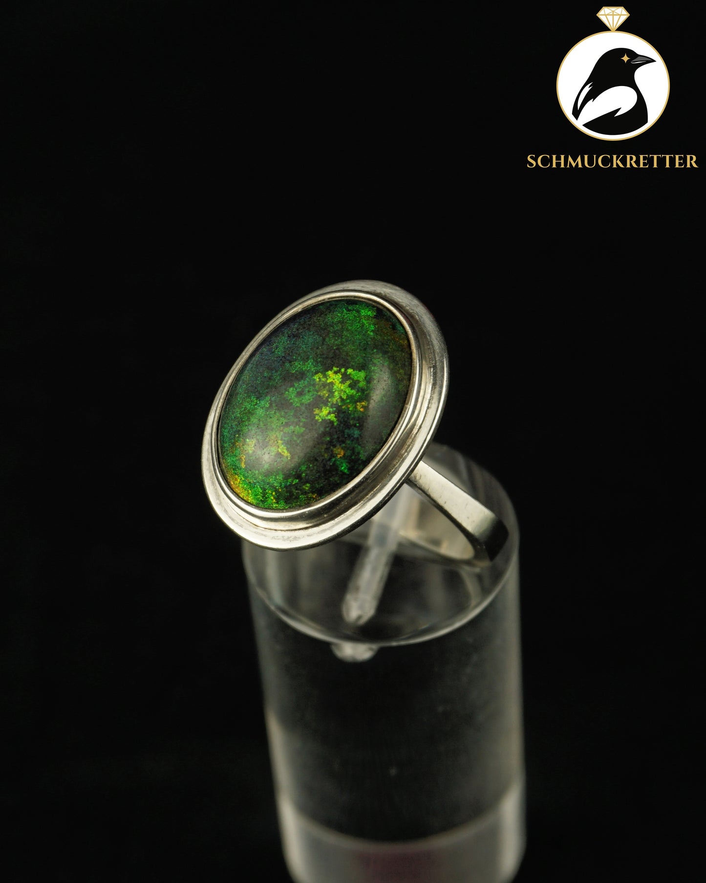 Handgearbeiteter Dark-Opal-Ring aus 925 Silber, Gr. 57