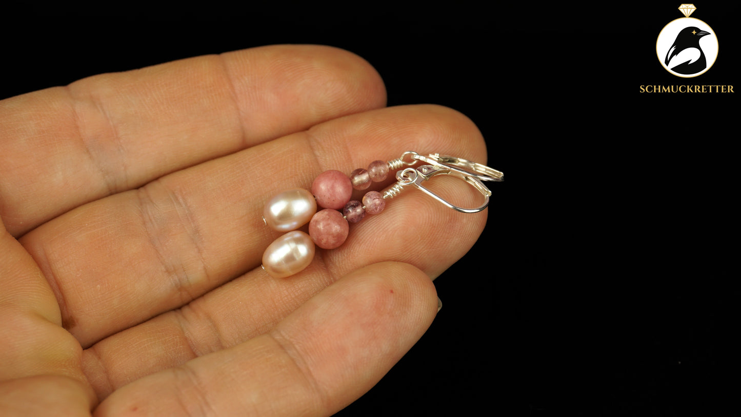 Ohrringe 'Himbeermousse' aus 925 Silber - mit Perlen, Turmalin, Rhodochrosit