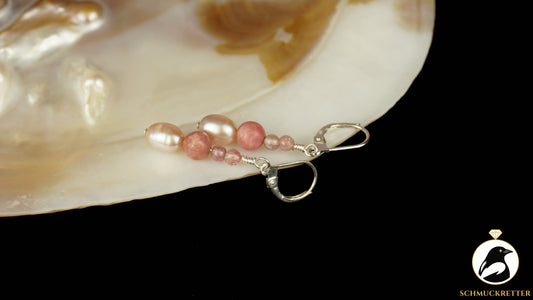Ohrringe 'Himbeermousse' aus 925 Silber - mit Perlen, Turmalin, Rhodochrosit