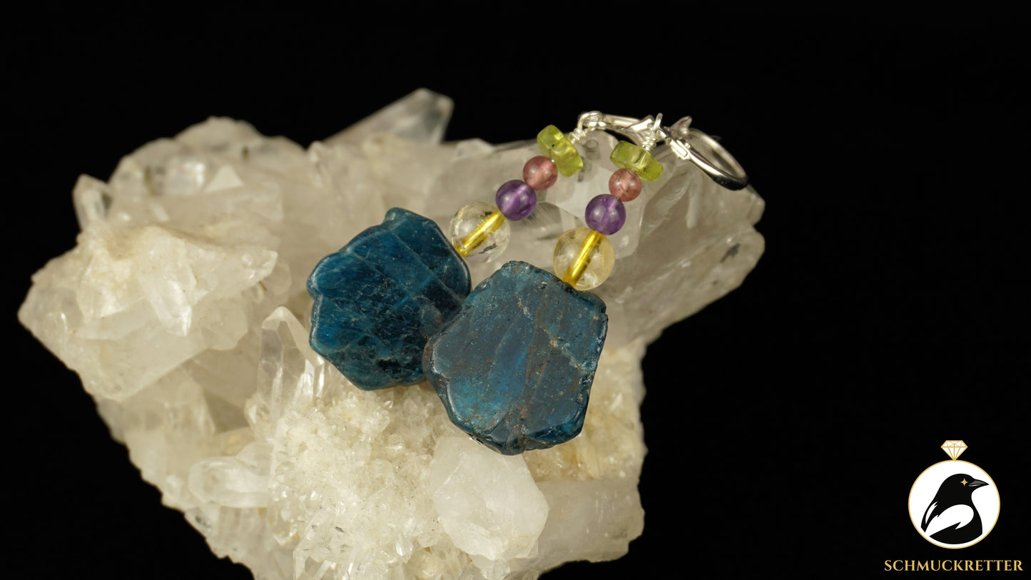 Ohrringe 'Tiefseetanz' aus 925 Silber - mit Apatit, Rutilquarz, Peridot, Turmalin, Amethyst