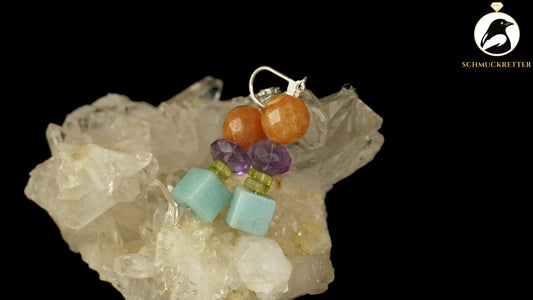 Ohrringe 'Barfuß im Juli' aus 925 Silber - mit Amazonit, Amethyst, Peridot