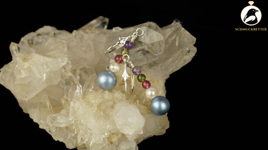 Ohrringe 'Silberdämmerung' aus 925 Silber - mit Perlen, Turmalin, Amethyst