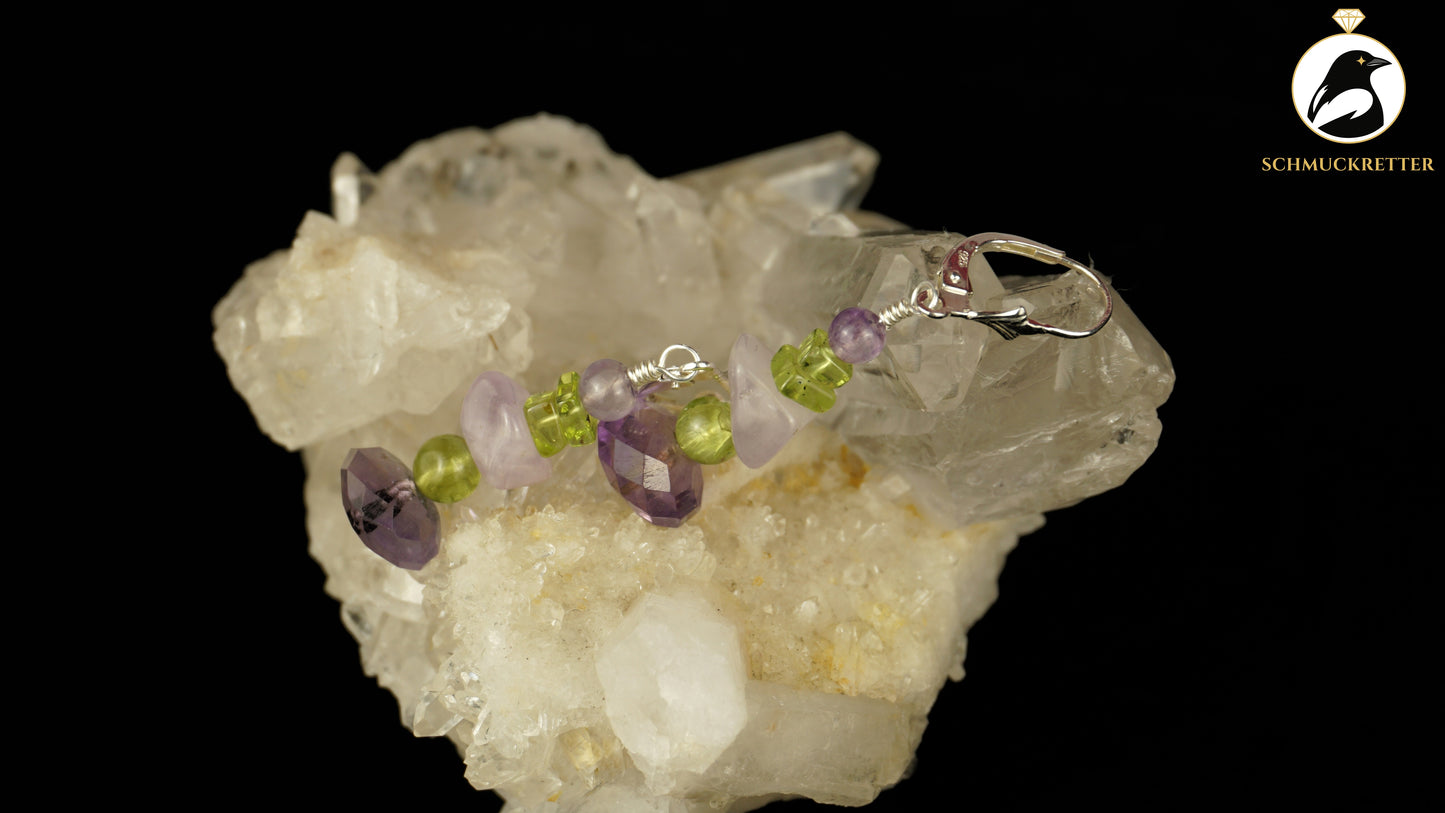 Ohrringe 'Elfenwiese' aus 925 Silber - mit Amethyst & Peridot