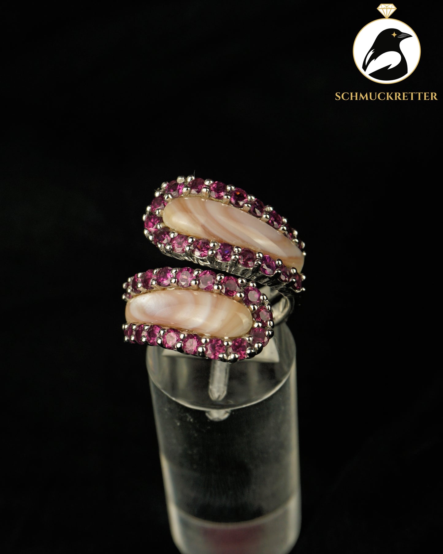 925 Silber Ring mit Rhodolith-Granat und Perlmutt, Gr. 57