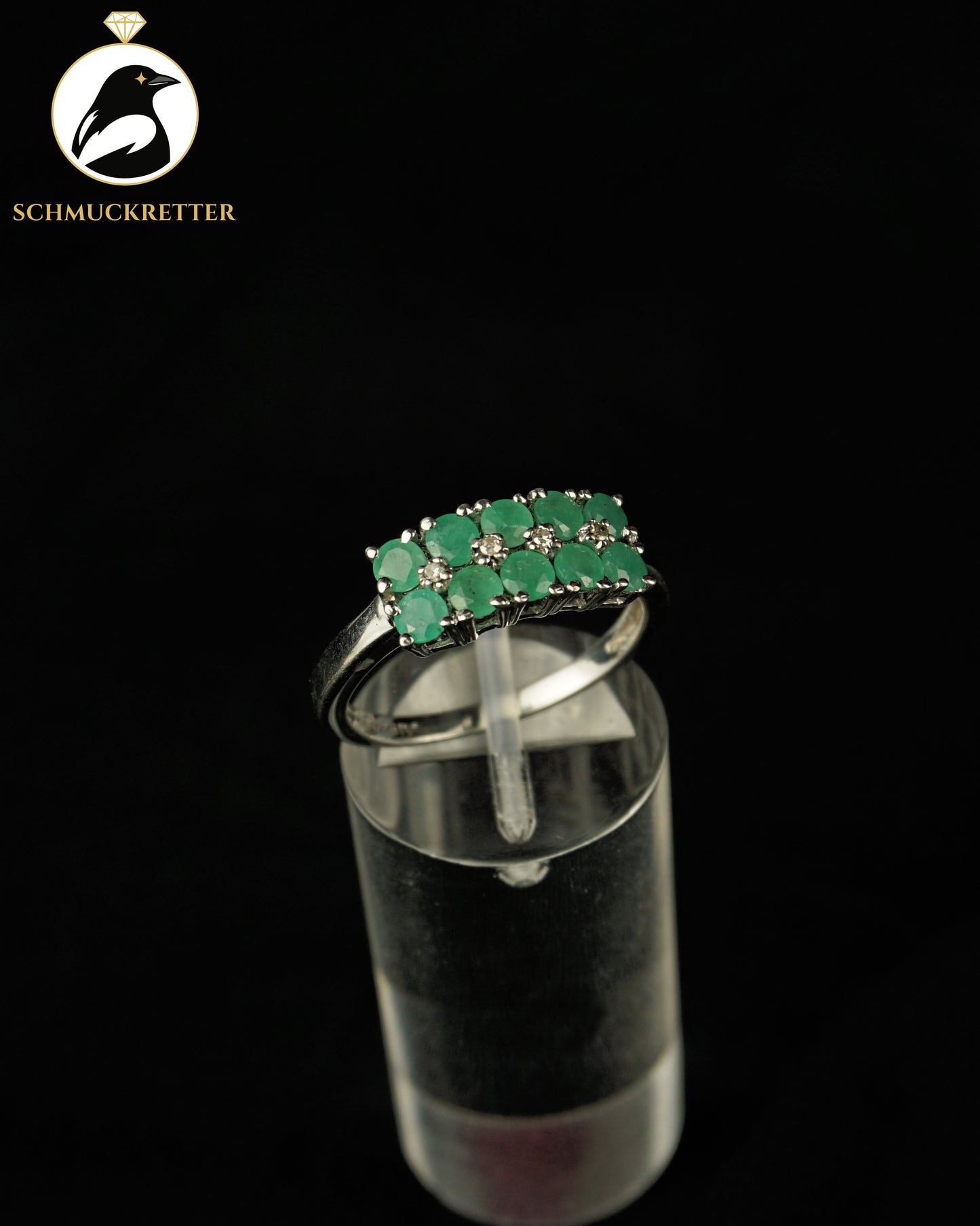 925 Silber Ring mit Smaragd & Diamant von Harry Ivens, Gr. 57