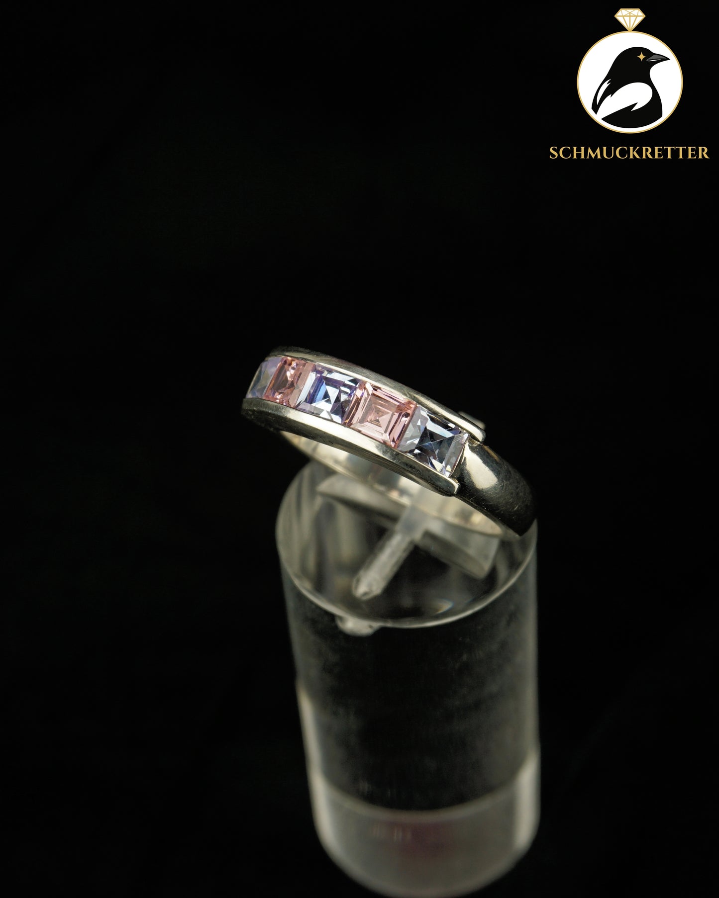 925 Silber Halbmemory Ring mit lila & pinken Zirkonia, Gr. 56