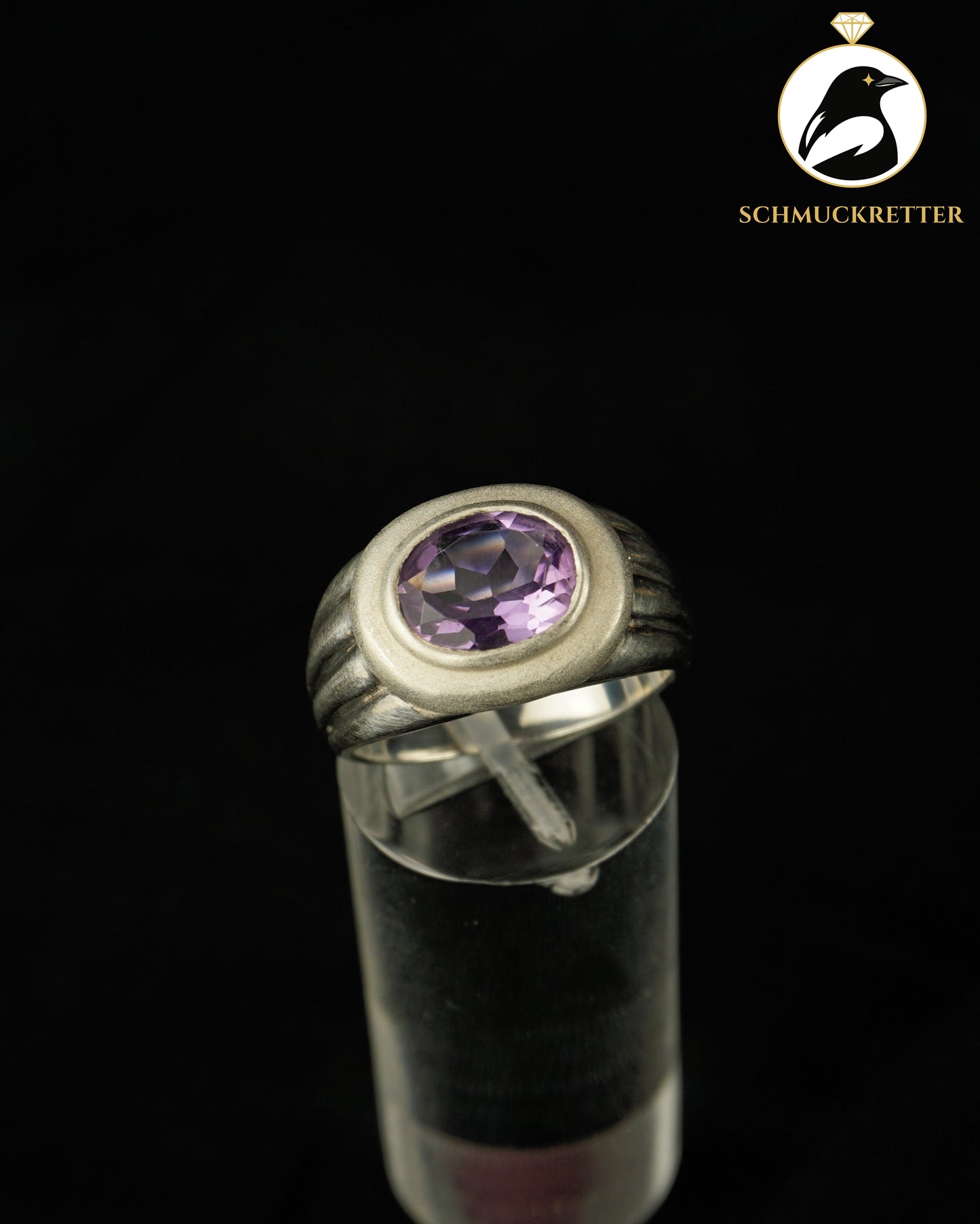 Breiter 925 Silber Ring mit Amethyst, Gr. 57