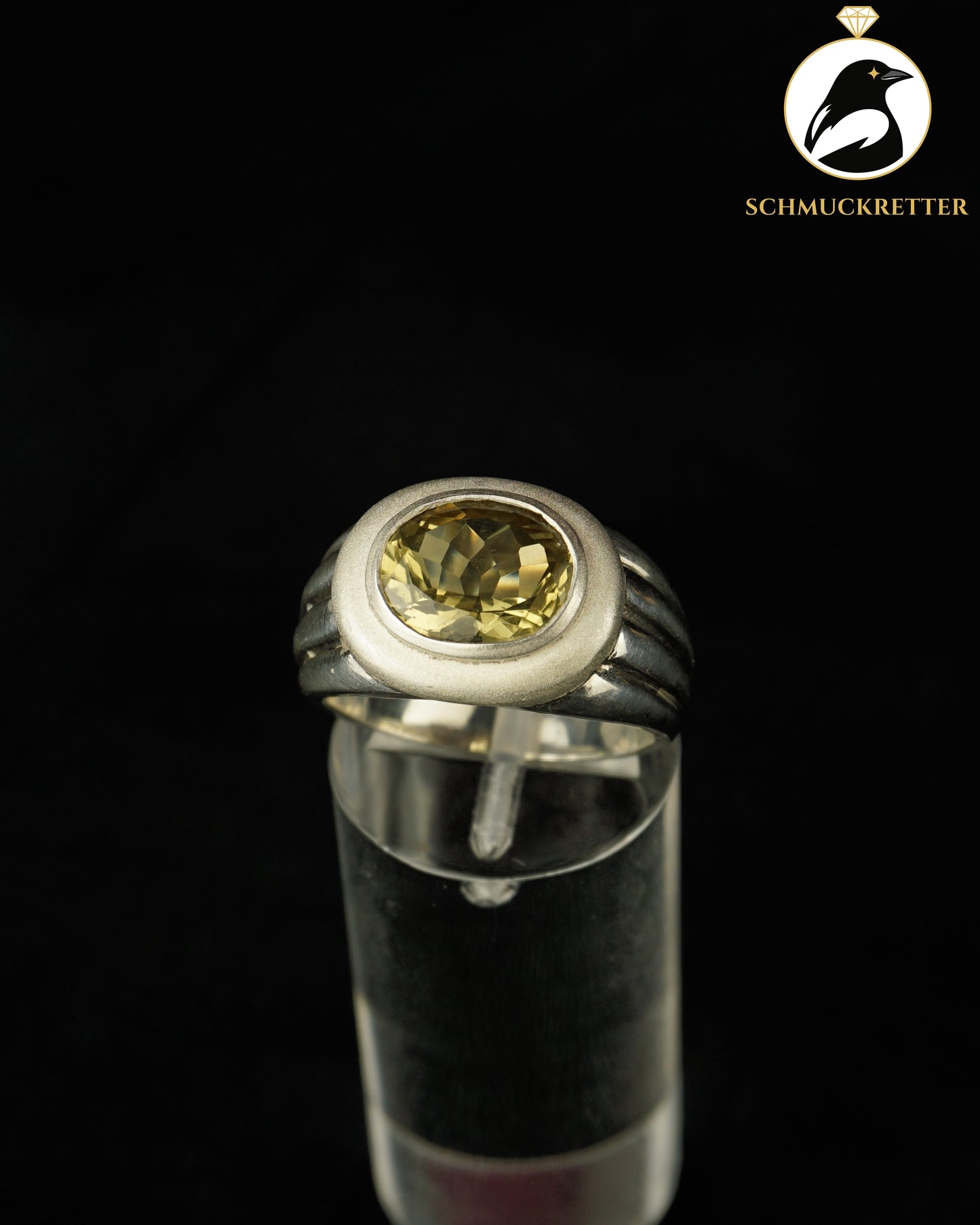 Breiter 925 Silber Ring mit Citrin, Gr. 56