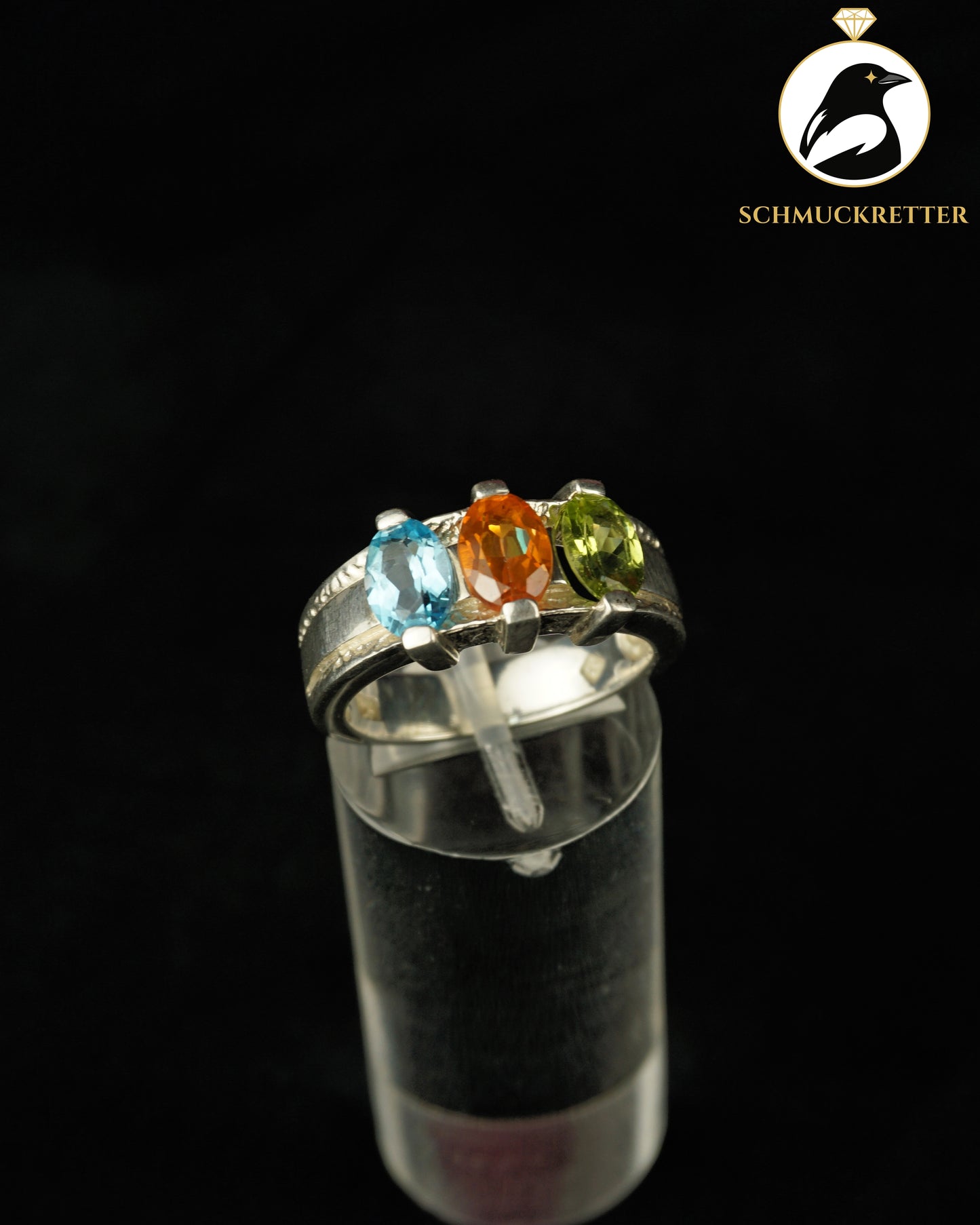 Sommerfrische! 925 Silber Ring mit dreifarbigen Steinen: Peridot & Topas, Gr. 56