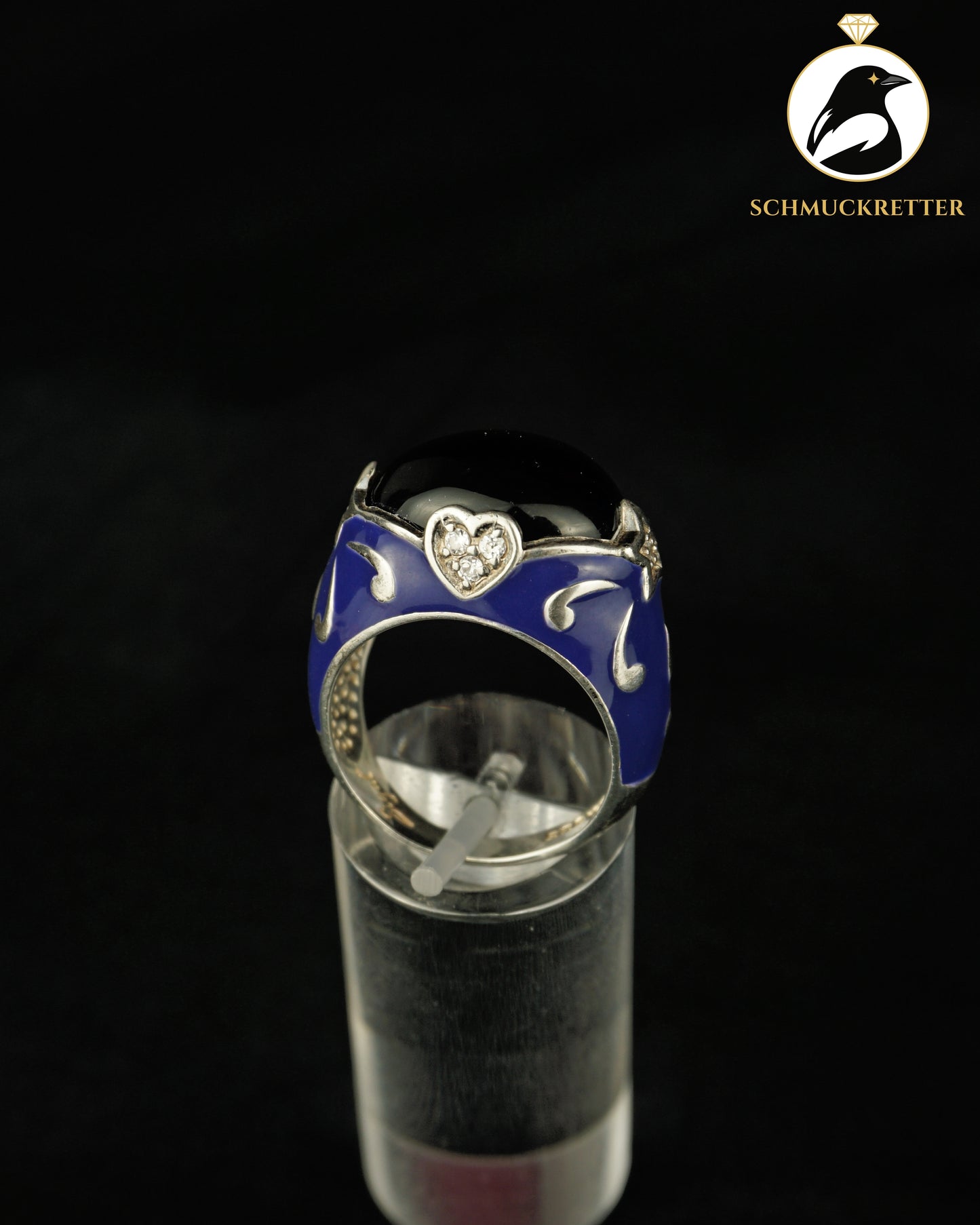 David Sigal: Ring aus 925 Silber mit blauem Stein & Emaille, Gr. 57