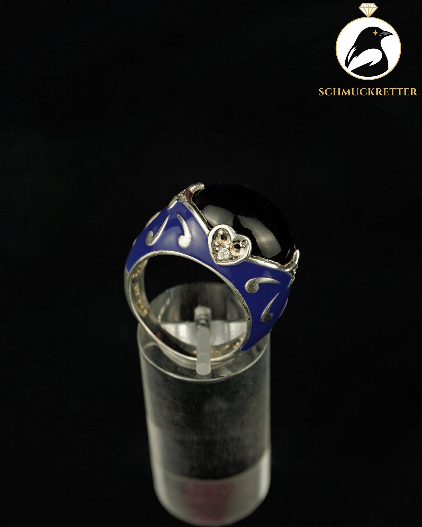 David Sigal: Ring aus 925 Silber mit blauem Stein & Emaille, Gr. 57