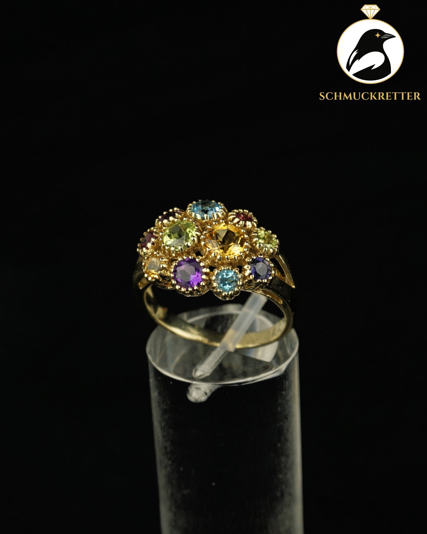 Blumenstrauß - 375 Gold Ring mit Multi-Edelsteinen, Gr. 57