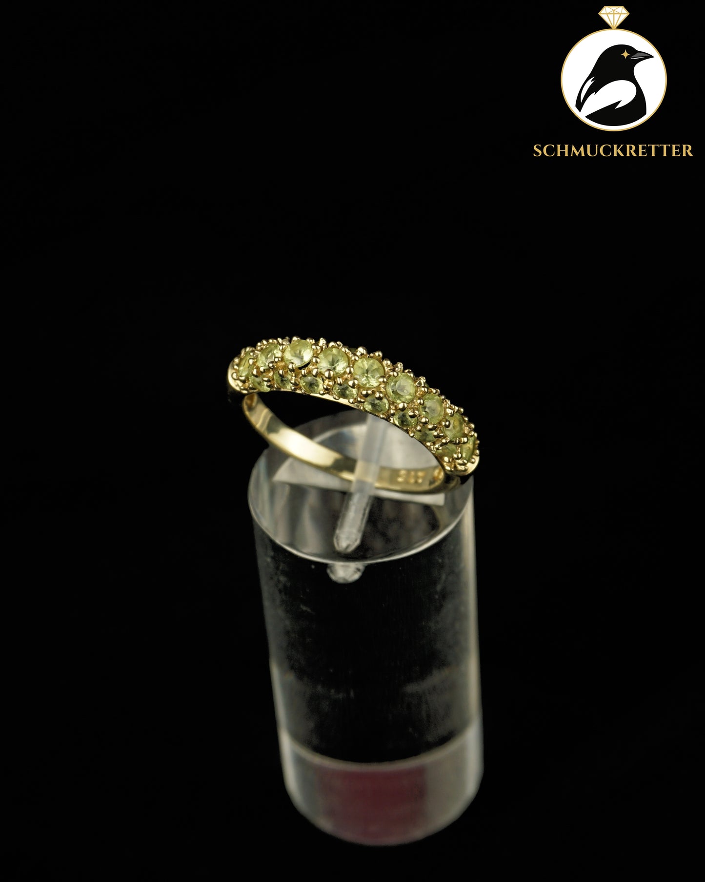 375 Gold Ring mit grünem Granat (Demantoid), Gr. 57