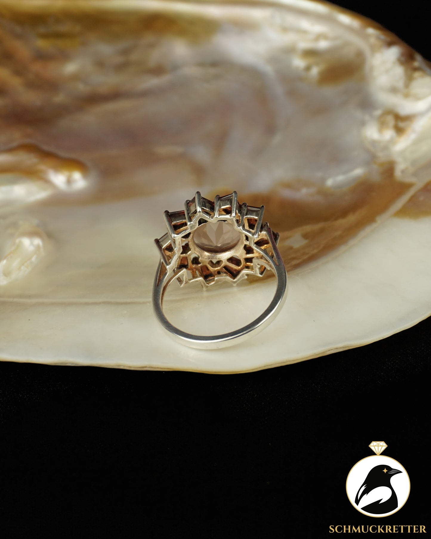 925 Silber Ring mit Granat und Rosenquarz, Gr. 57