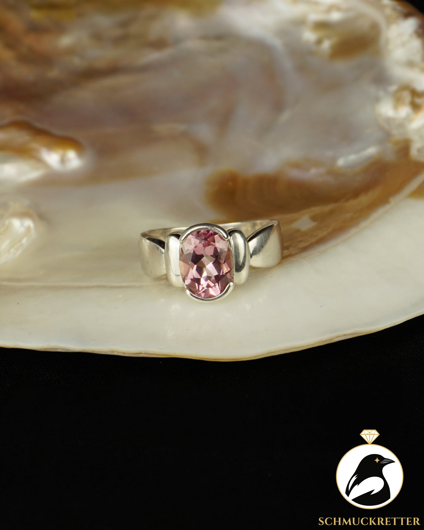 925 Silber Ring mit rosafarbenem Topas, Gr. 57